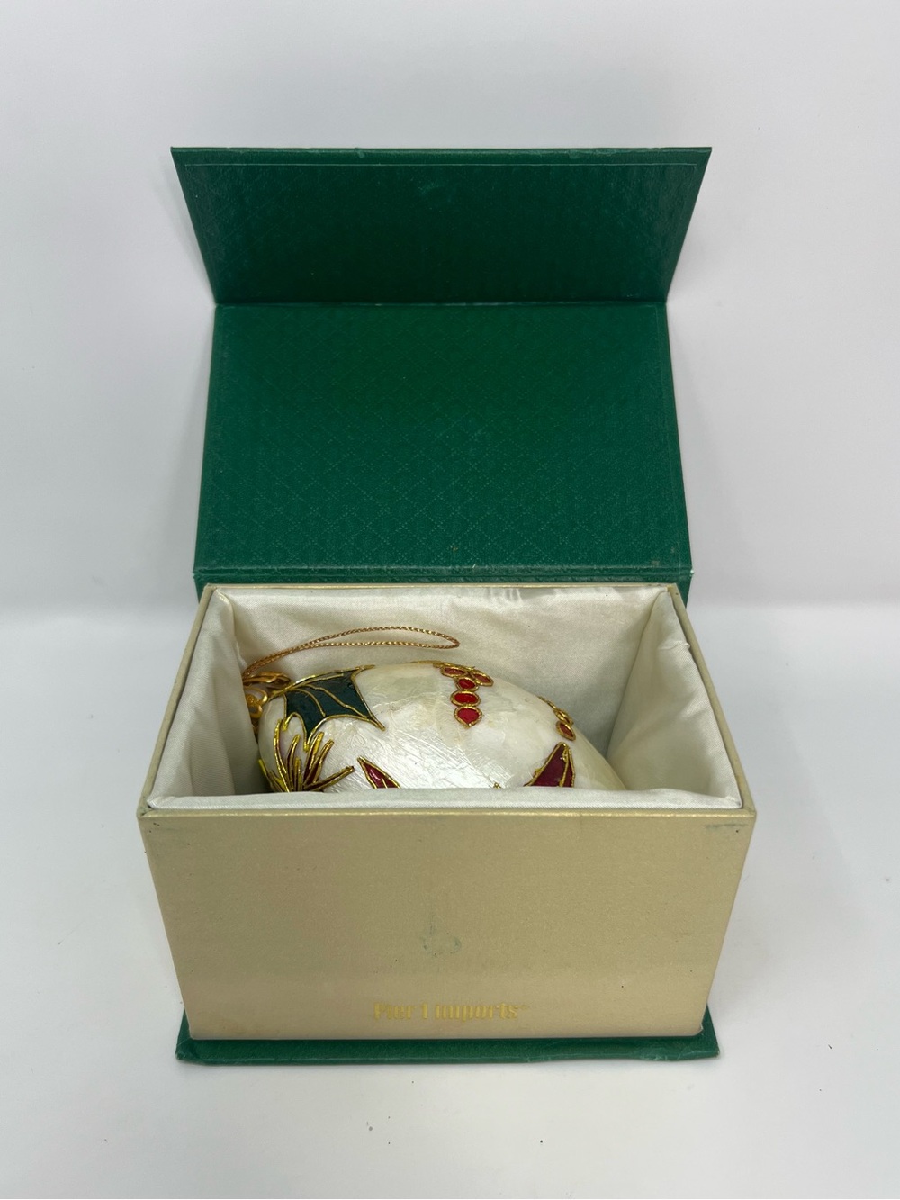 Vintage Pier 1 Imports Capiz Shell Dragon Egg Hanging Ornament Red Gold Asian